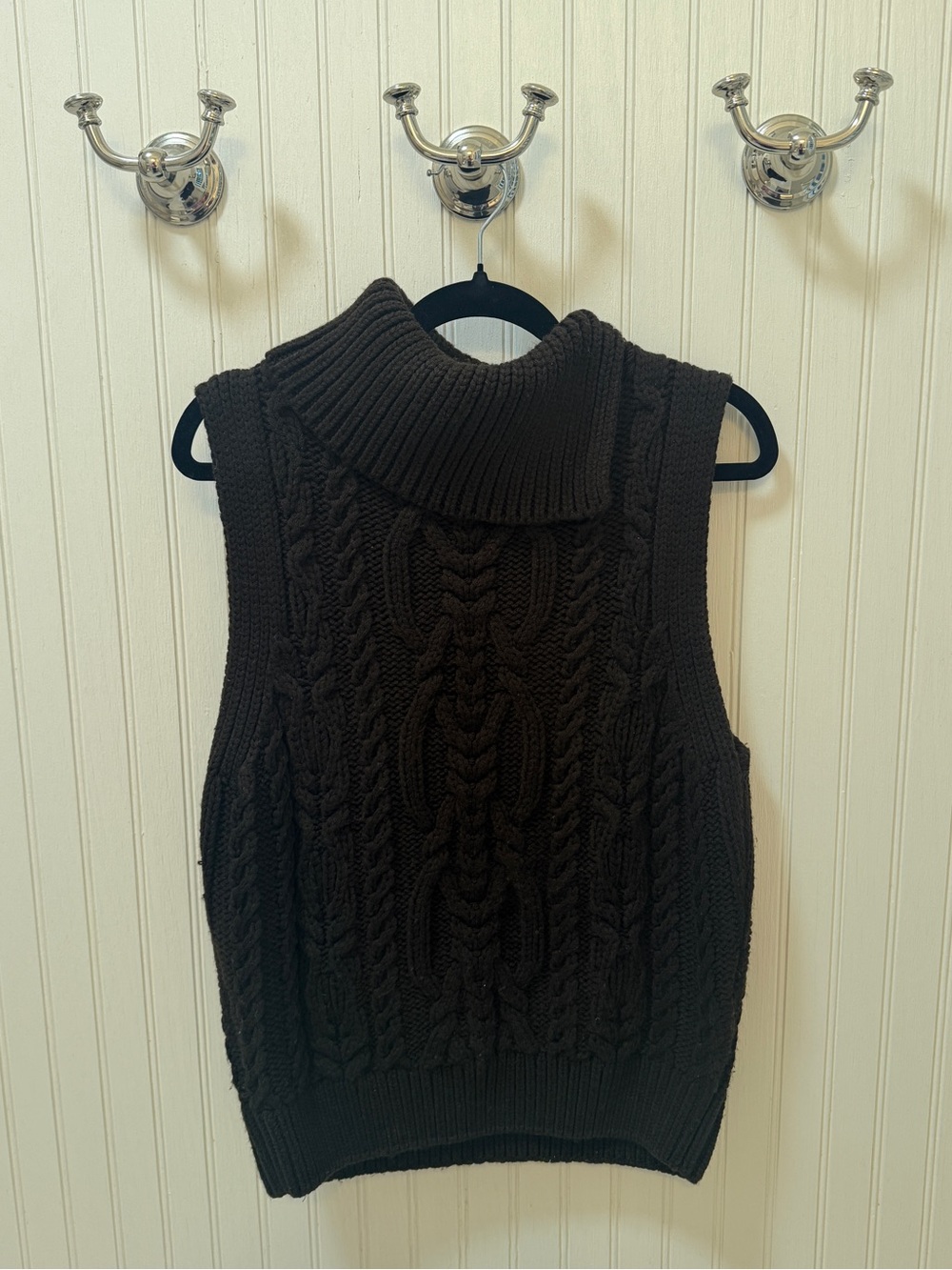 Zara Brown Cable-Knit Sleeveless Turtleneck Sweater Vest